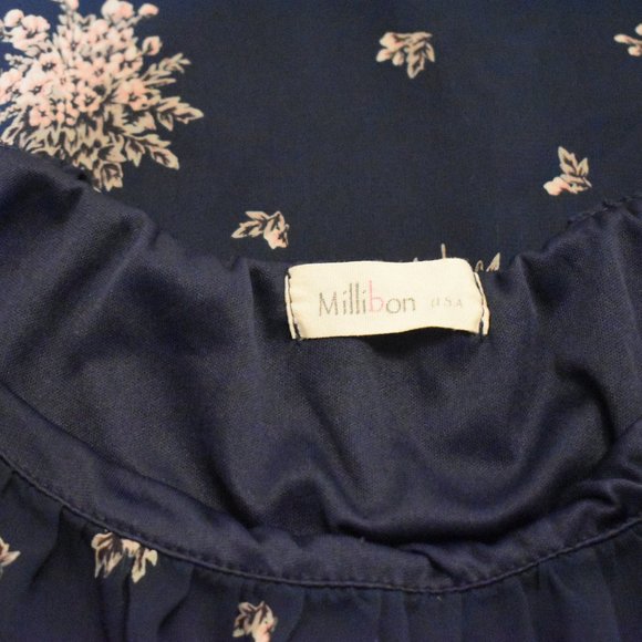 Navy Blue and Pink Floral Flowy Dress. Off the Shoulders - Picture 3 of 4